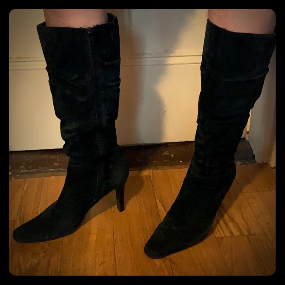 Bass black suede leather tall heeled boots